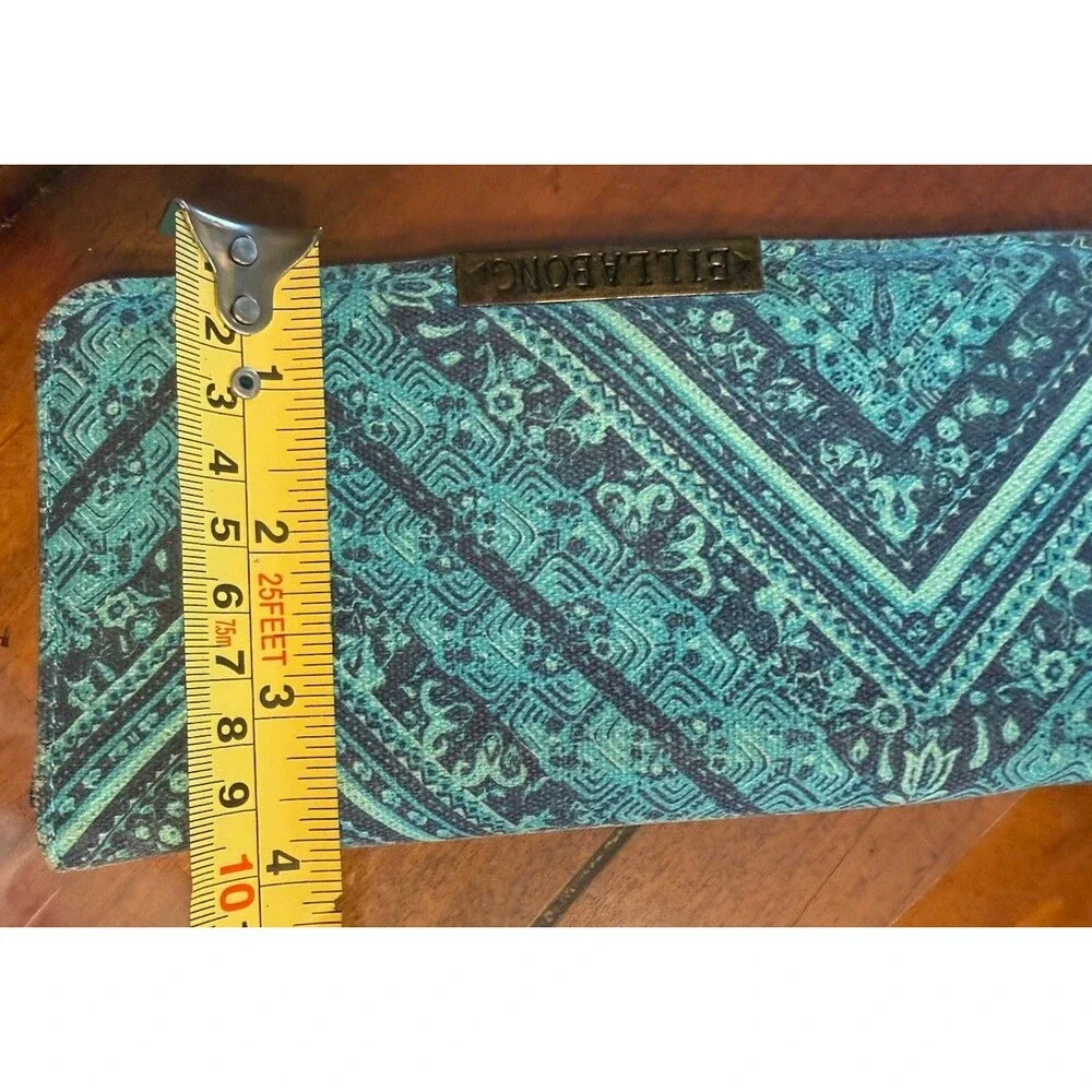 Y2K Billabong Cloth Wallet Blue Teal Floral 90s Snap Close 7.5”x4” Read